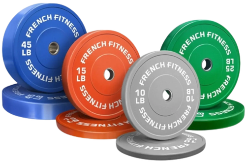 French Fitness Olympic Colored Bumper Plate Set 190 lbs