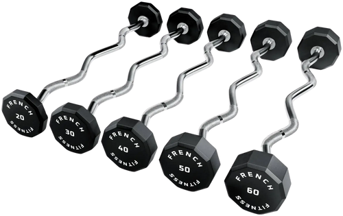 French Fitness EZ Curl Urethane Barbell Bar Set of 5 (20-60 lbs)