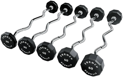 French Fitness EZ Curl Urethane Barbell Bar Set of 5 (20-60 lbs)