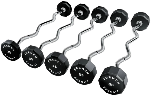 French Fitness EZ Curl Urethane Barbell Bar Set of 5 (25-65 lbs)