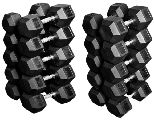 French Fitness Rubber Coated Hex Dumbbell Set 55-100 lbs