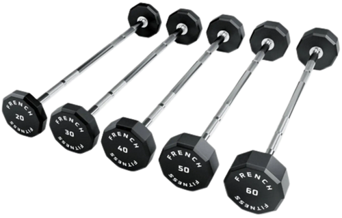 French Fitness Straight Urethane Barbell Bar - Set of 5 (20-60 lbs)