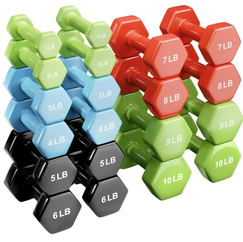 French Fitness Colorful Hex Vinyl Dumbbell Set of 1 to 10 lbs