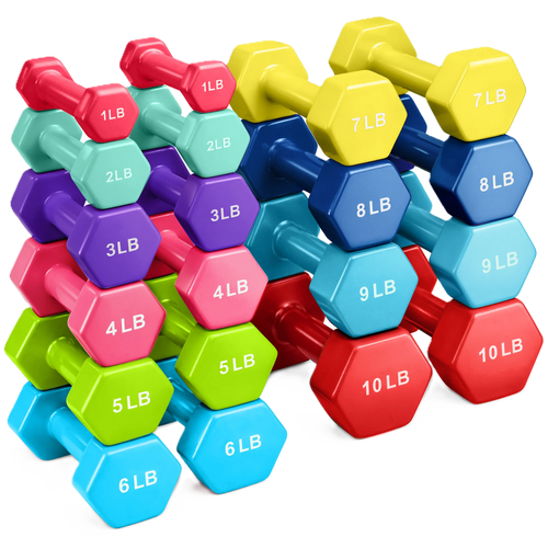 French Fitness Colorful Hex Vinyl Dumbbell Set of 1 to 10 lbs