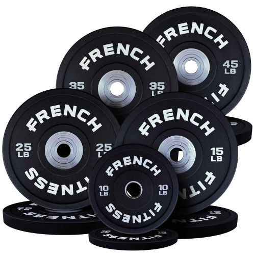 French Fitness Competition Urethane Bumper Plate Set 260 lb Black