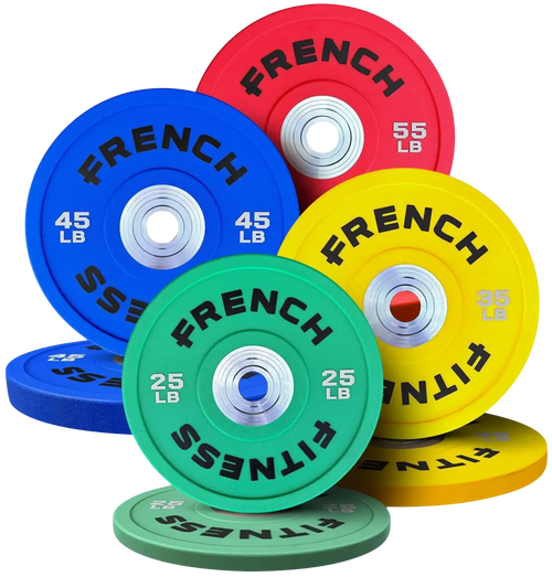 French Fitness Competition Urethane Bumper Plate 320 lb Colored French Fitness Competition Urethane Bumper Plate 320 lb Colored