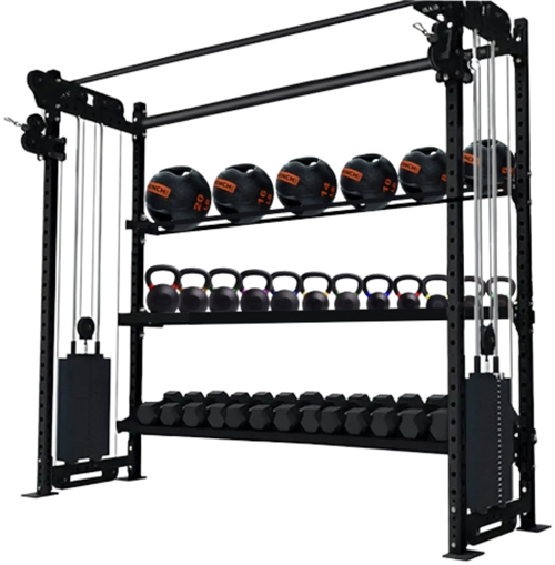 French Fitness Rig & Rack Functional Trainer w/3 Tier Storage 78"