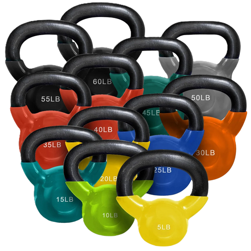 French Fitness Vinyl Kettlebell Set 5-60 lbs