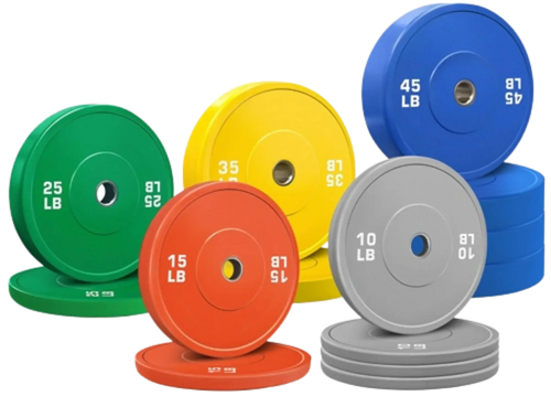 French Fitness Olympic Colored Bumper Plate Set 370 lbs - Blank