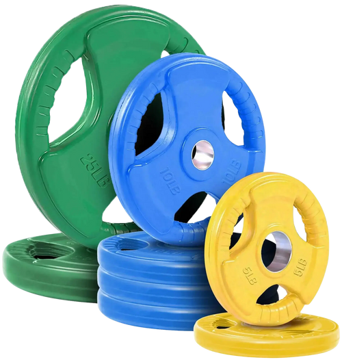 French Fitness Colored Rubber Grip Olympic Plate Set 100 lbs