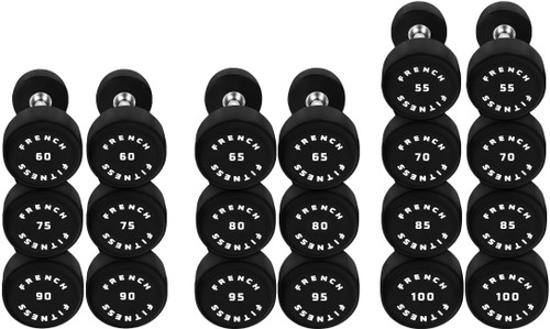 French Fitness Urethane Round Pro Style Dumbbell Set, 55-100 lbs