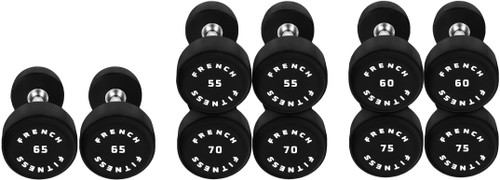 French Fitness Urethane Round Pro Style Dumbbell Set, 55-75 lbs