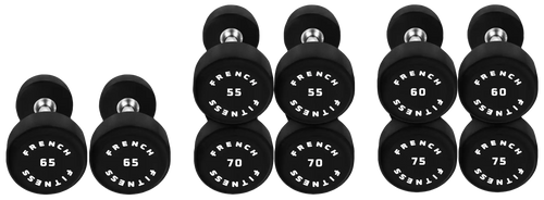 French Fitness Urethane Round Pro Style Dumbbell Set, 55-75 lbs