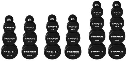 French Fitness Urethane Round Pro Style Dumbbell V2 Set, 5-50 lbs