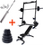 French Fitness Rubber Grip Weight Plate Set w/7 ft Bar 305 lbs + Rack + Bench