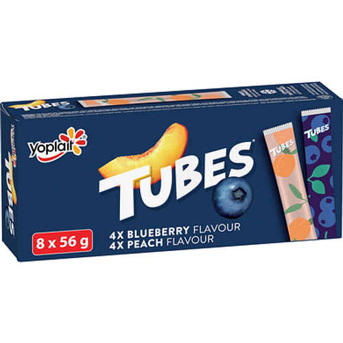 Tubes by Yoplait Peach Flavour/Blueberry Flavour Yogurt 2% M.F 8x56g