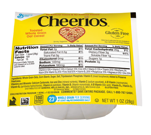 Cheerios Cereal Cup, Gluten Free Cereal, 96x28gr