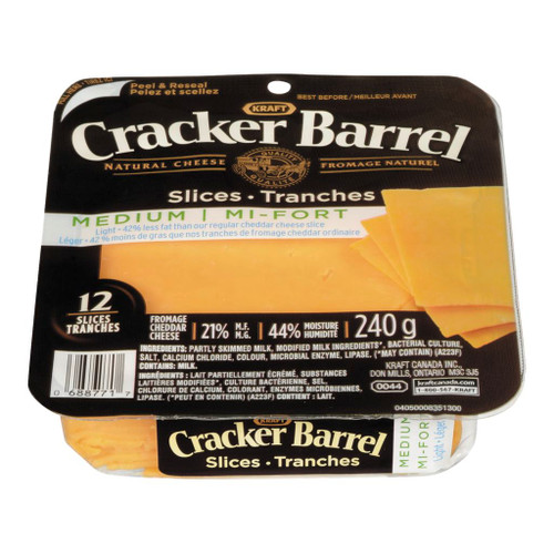 Cracker Barrel Natural Medium Cheddar Light 12 Slices