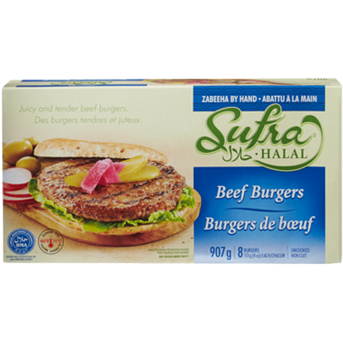 Sufra Halal Beef Burgers 8 Patties 907g