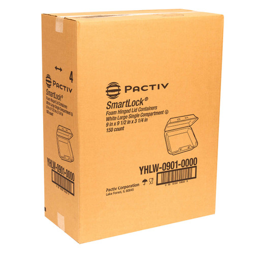 Pactiv Foam Hinged Cotainer 9"x9"x3" 1Comp White 150/cs