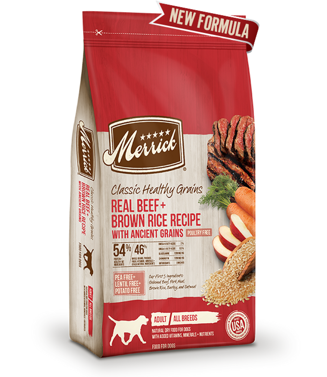 merrick classic real green peas with ancient grains dry dog food