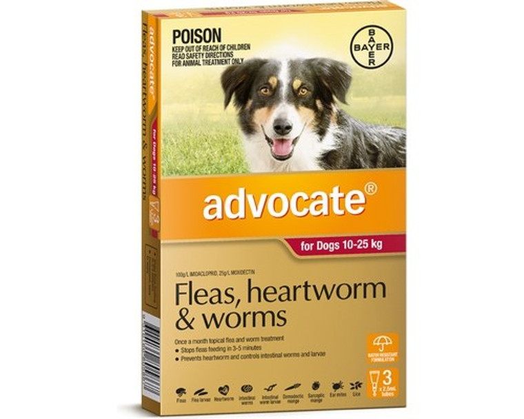 Advocate for Dogs 10-25 kgs (21-55 lbs) - Red - 3 Pack