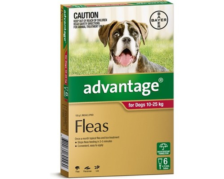 Advantage for Dogs 10-25 kgs (21 - 55 lbs) - Red - 6 Pack