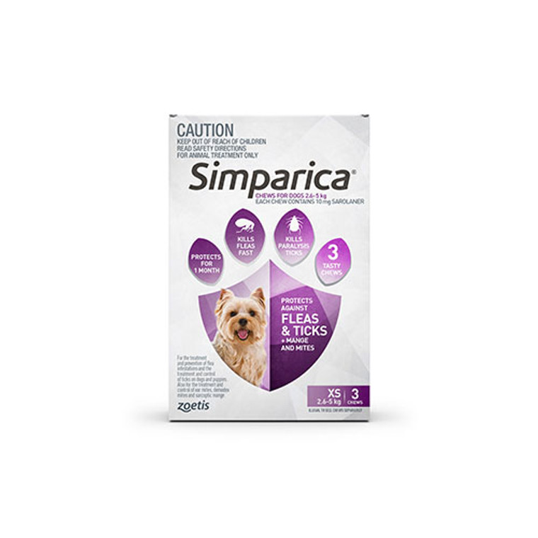 Simparica for X-Small Dogs 2.6-5kg (6.1-11lbs) - Purple - 3 Pack