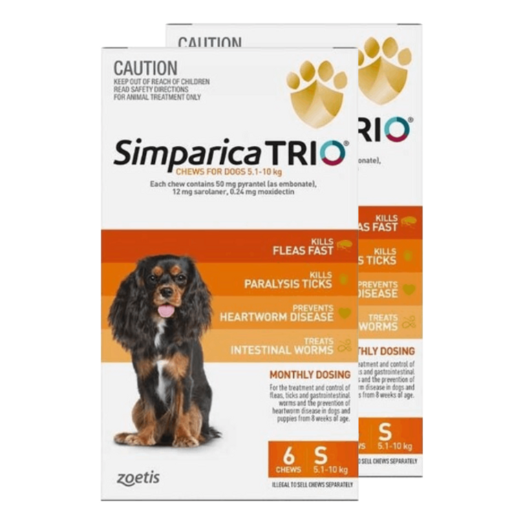 Simparica TRIO for Dogs 5.1-10kg (11.1-22lbs) - Orange - 12 Pack + 2 FREE Doses