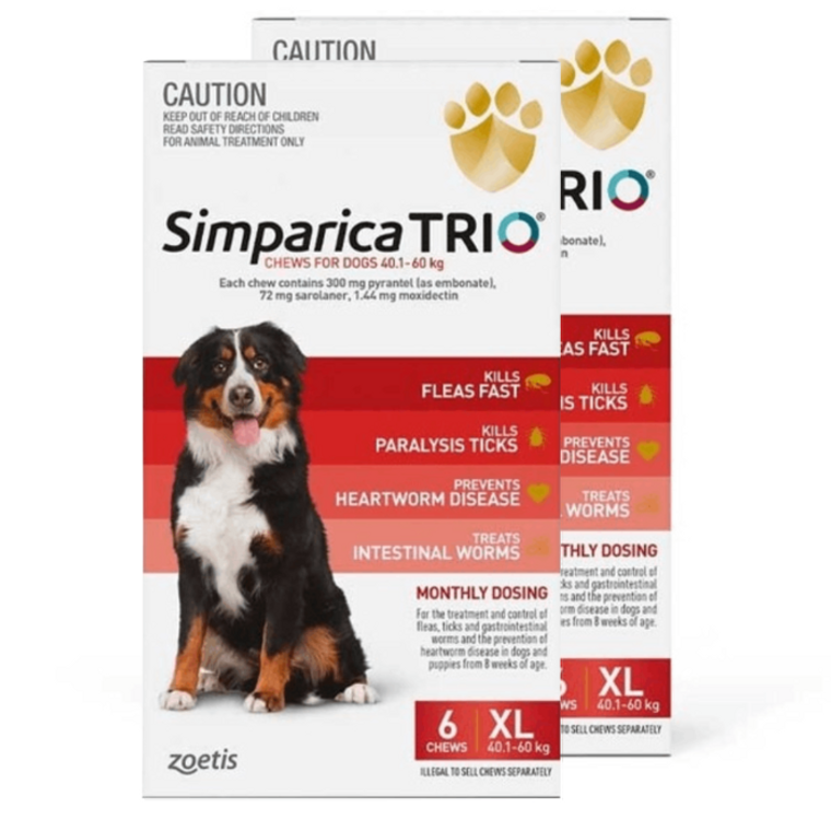 Simparica TRIO for Dogs 40.1-60kg (88.1-132lbs) - Red - 12 Pack + 2 FREE Doses