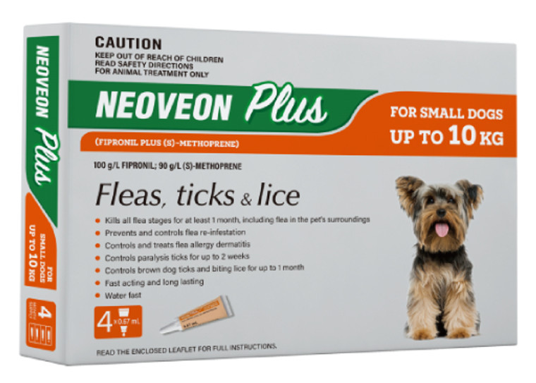 Neoveon Plus for Dogs up to 10kg (up to 22 lbs) (Generic Frontline Plus) - Orange - 8 Pack