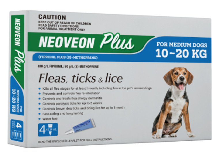 Neoveon Plus for Dogs 10-20kg (22-44lbs) (Generic Frontline Plus) - Blue - 12 Pack