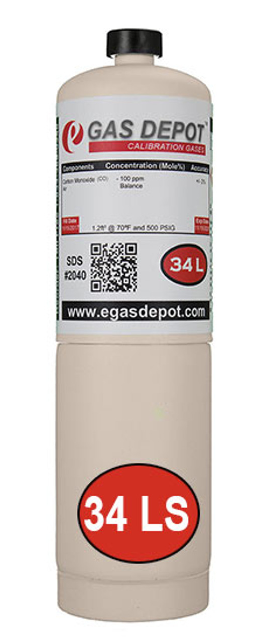 34 Liter-Carbon Monoxide 60 ppm/ Propane 0.6% (27% LEL)/ Oxygen 15.0%/ Nitrogen