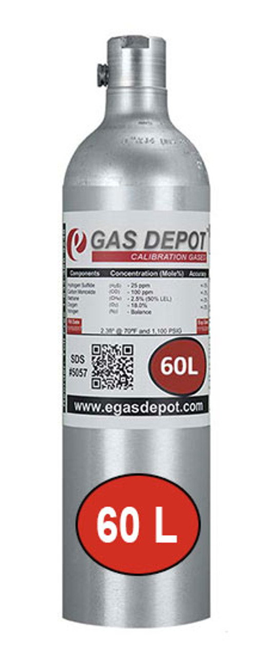 60 Liter-Carbon Monoxide 60 ppm/ Propane 0.6% (27% LEL)/ Oxygen 15.0%/ Nitrogen