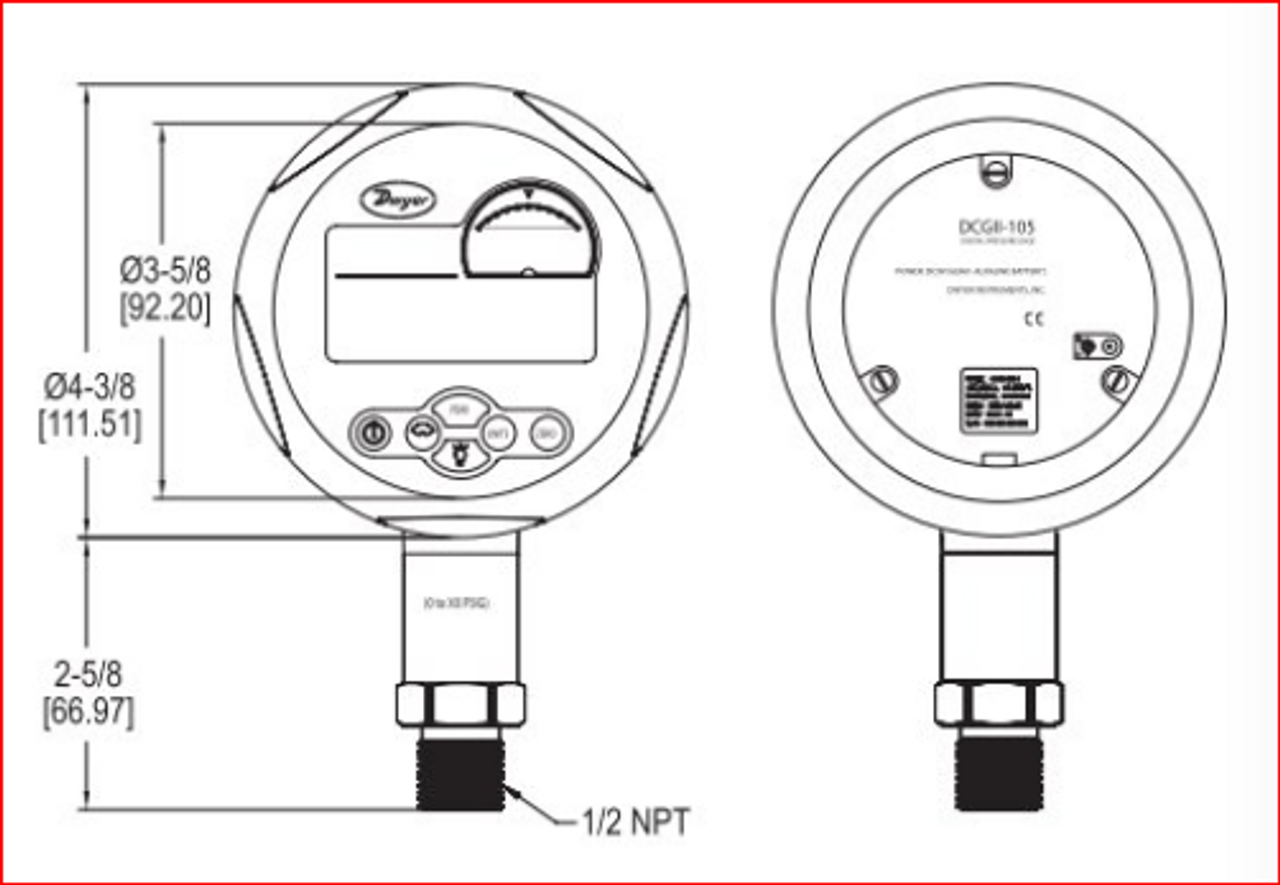 Series DCGII Digital Pressure Gage - Dimensions.