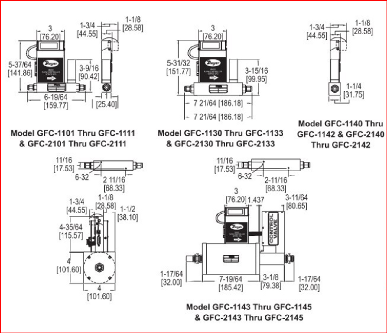 Series GFC Gas Mass Flow Controller - Dimensions.