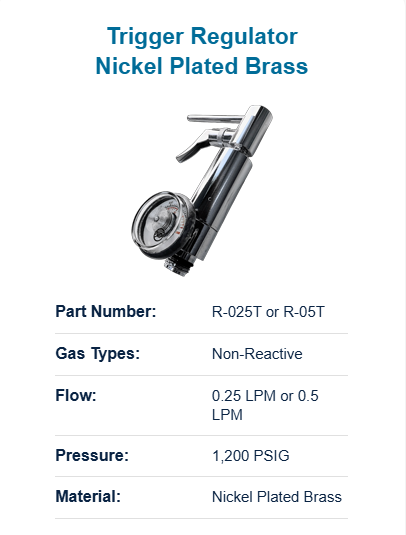 Fixed Flow Regulator 0.5 LPM – Trigger Style C-10 (1200 PSI) Calibration Gas Regulator with Stem Outlet