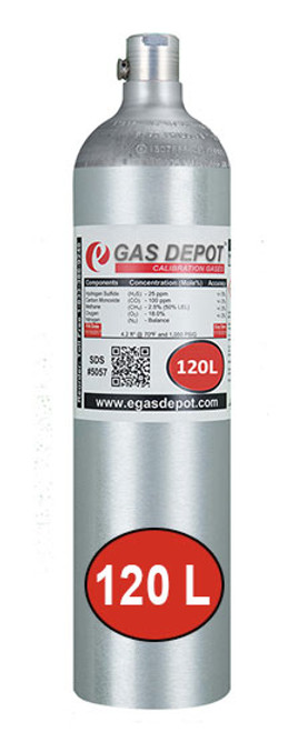 120 Liter-Carbon Monoxide 50 ppm/ Hexane 0.18% (15% LEL)/ Oxygen 12.0%/ Nitrogen