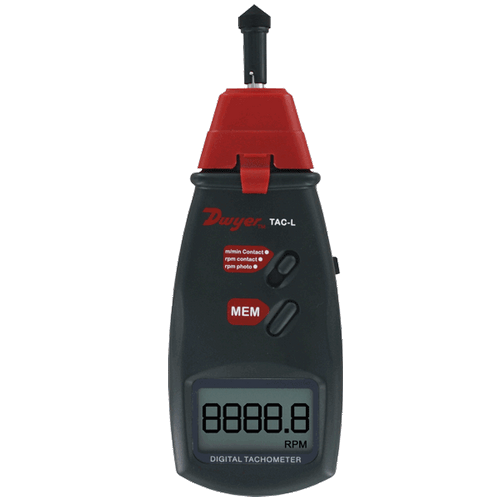 Model TAC-L Portable Digital Tachometer - Contact or Photo Non-Contact Operation, Backlit LCD