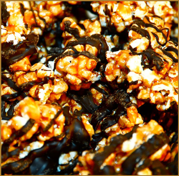 Chocolate Drizzled Popcorn - Dark Caramel W/ peanuts