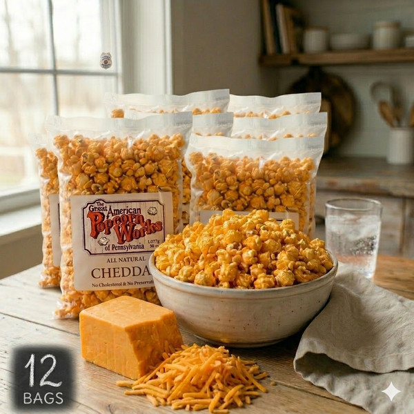 Case of 12 - 4oz Bags of our Gourmet Cheddar Cheese Popcorn