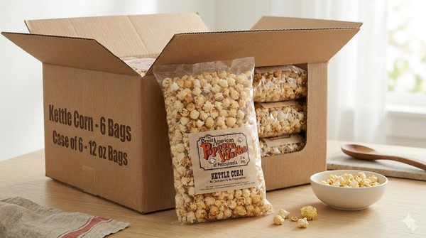 Kettle Corn - This is heaven. Authentically made, traditional in it’s unique balance of both salty and sweet.- Case of 6 - 12oz bags