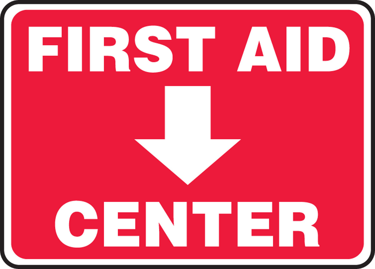 First Aid Center Sign provides direction to first aid kit
