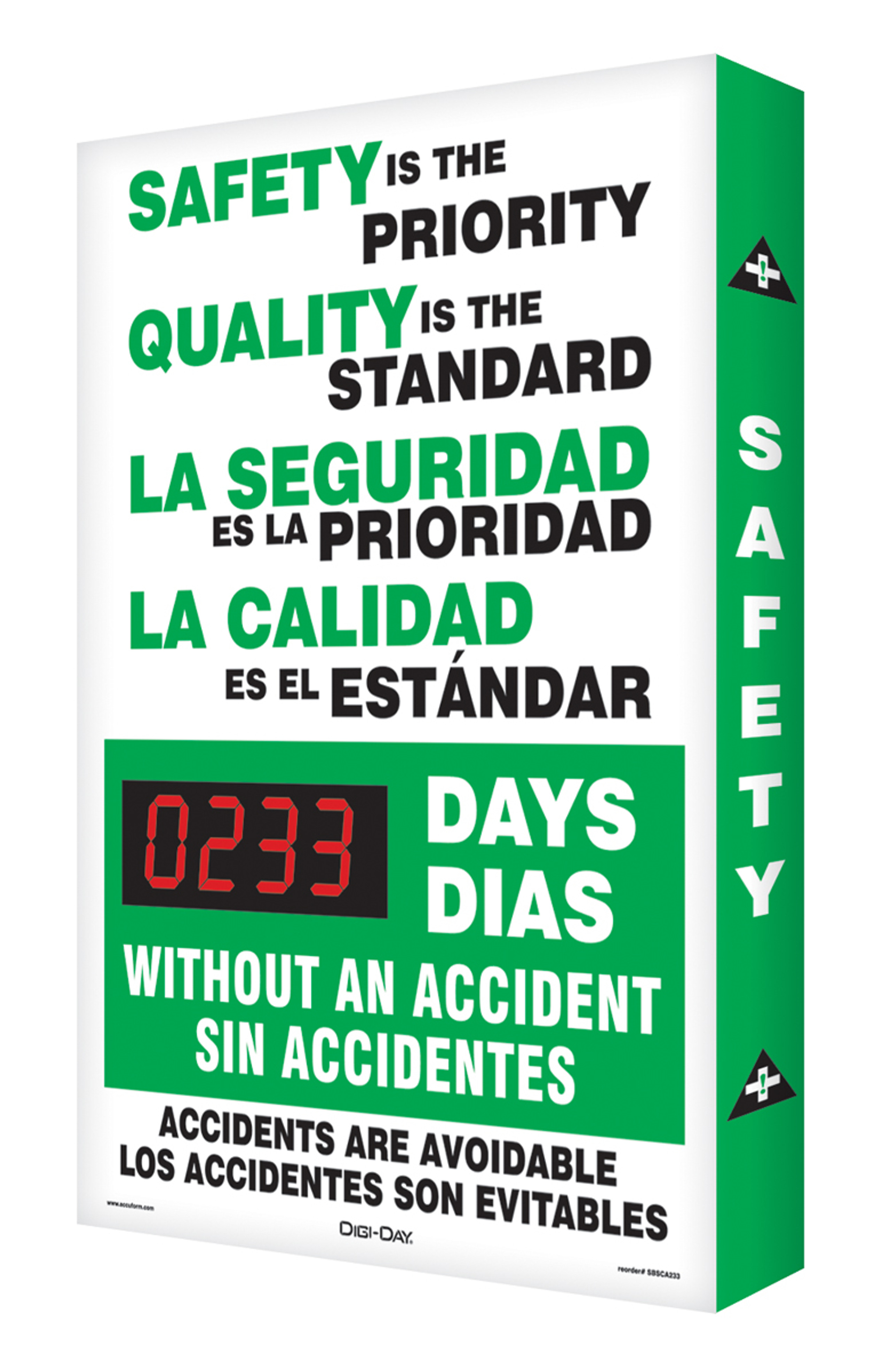 Bilingual Safety Scoreboard Spanish/English Safety is The Priority