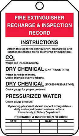 Fire Extinguisher Inspection Record (Red On White) 3 1/2" x 5