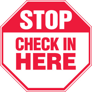 Stop - Check In Here - Adhesive Dura-Vinyl - 12'' X 12'' Stop - Check In Here - Adhesive Dura-Vinyl - 12'' X 12''