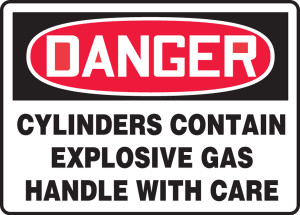 Danger - Cylinders Contain Explosive Gas Handle With Care - Adhesive Dura-Vinyl - 7'' X 10'' Danger - Cylinders Contain Explosive Gas Handle With Care - Adhesive Dura-Vinyl - 7'' X 10''