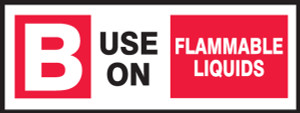 B Use On Flammable Liquids- Fire Extinguisher Class Label B Use On Flammable Liquids- Fire Extinguisher Class Label