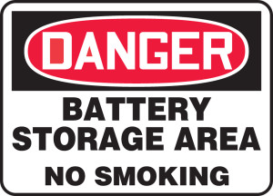 Danger - Battery Storage Area No Smoking - Adhesive Vinyl - 7'' X 10'' Danger - Battery Storage Area No Smoking - Adhesive Vinyl - 7'' X 10''
