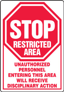 MADM430 Stop Restricted Area Sign Adhesive Vinyl MADM430 Stop Restricted Area Sign Adhesive Vinyl